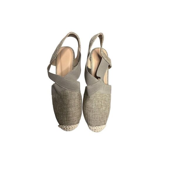 Women's Golden Vegan Peep Toe Espadrilles Wedge Sandals Platinum Cream Size 38 - Picture 2 of 7